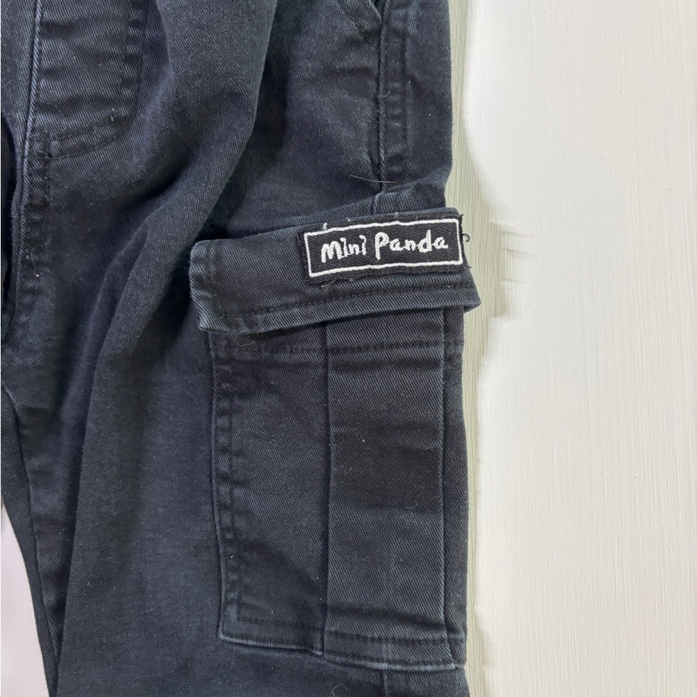 Mini Panda Kids Cargo Pants 4T Black Jogger Style Elastic Waist Cotton - Picture 3 of 5